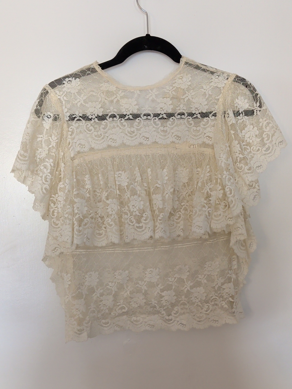 Vintage Cream Lace Ruffle Blouse